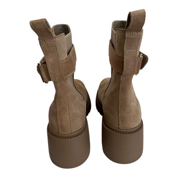 Steve Madden Gates Tan Suede Chelsea Buckle Chunky Heel Boots Size 9 - Picture 5 of 14